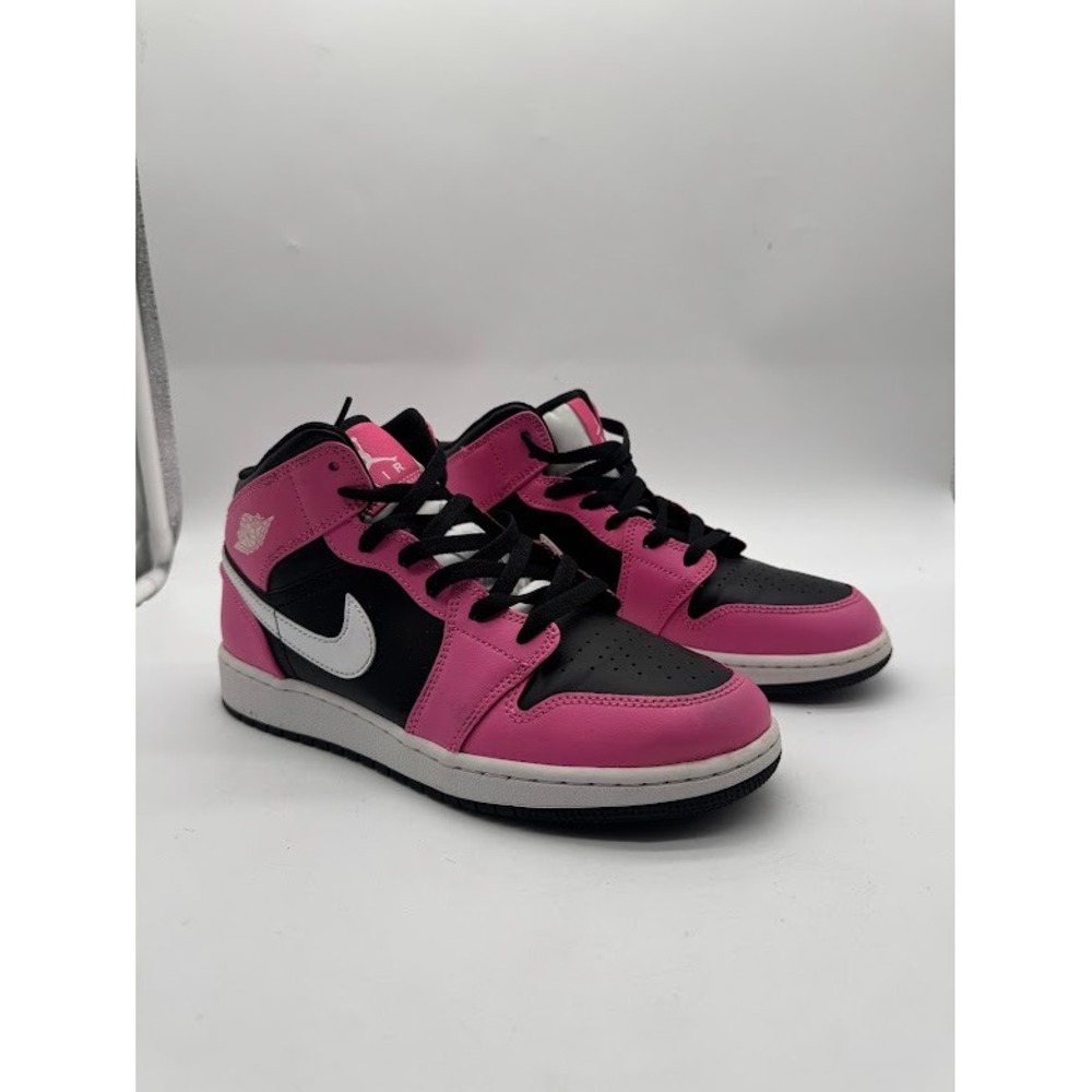 Nike Air Jordan 1 Mid GS 7Y Black Pink White 555112-002 Girls Sneakers